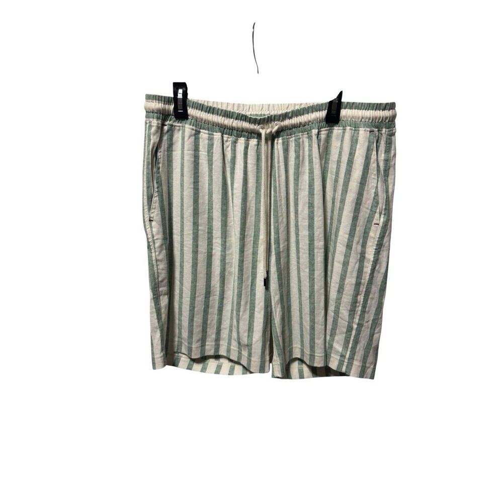 Daniel Buchler NWT Lounge Shorts Size XL Green/Cream Stripes Linen/Cotton